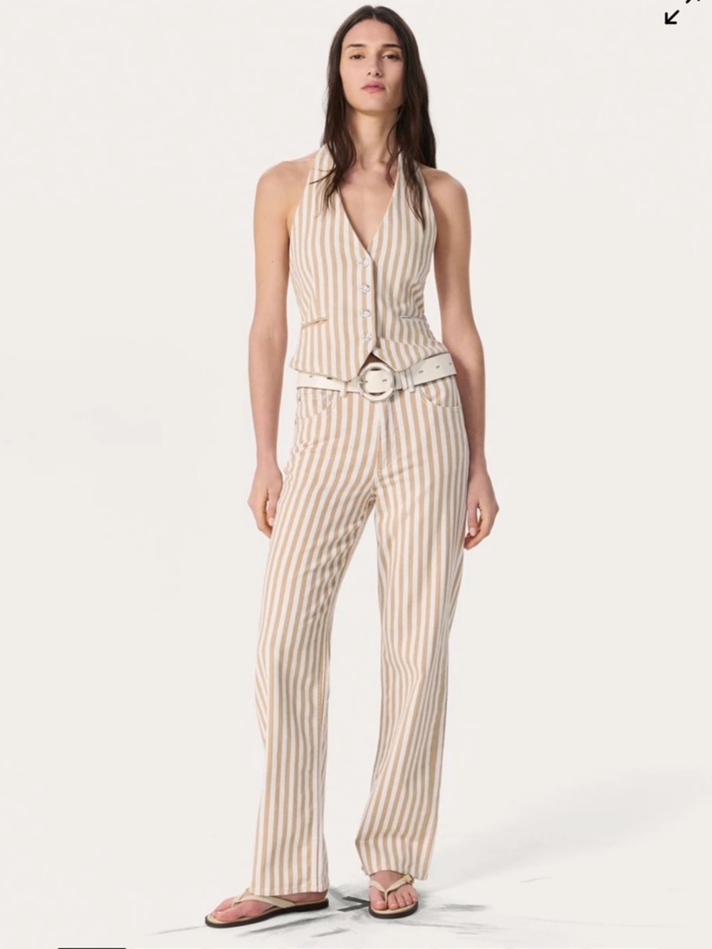 Rag & Bone Shea Relaxed Straight Jeans Vintage Stretch in Tan Stripe NWT